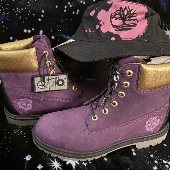 Timberland Purple/Gold Hip-Hop Royalty Heritage Boots + Bucket Hat - Picture 2 of 10